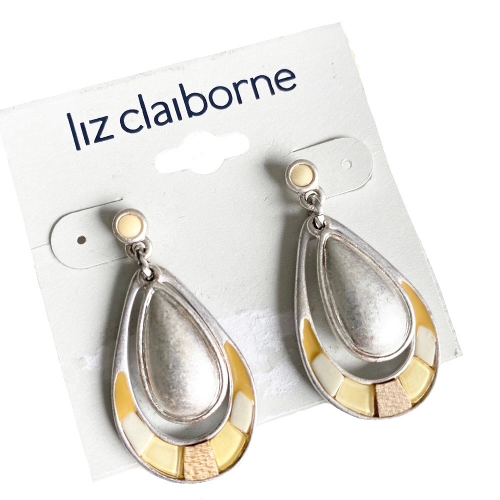 new Liz Claiborne ꧁ Mosaic Briolette Drop Earrings ꧂ Silver Tone ꧂ Yellows - Picture 2 of 14